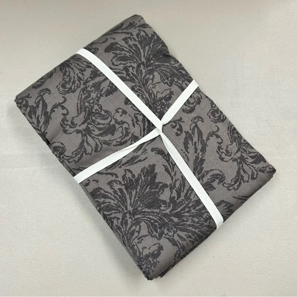 Williams Sonoma Damask Black Tablecloth Jacquard Cotton NWT 70